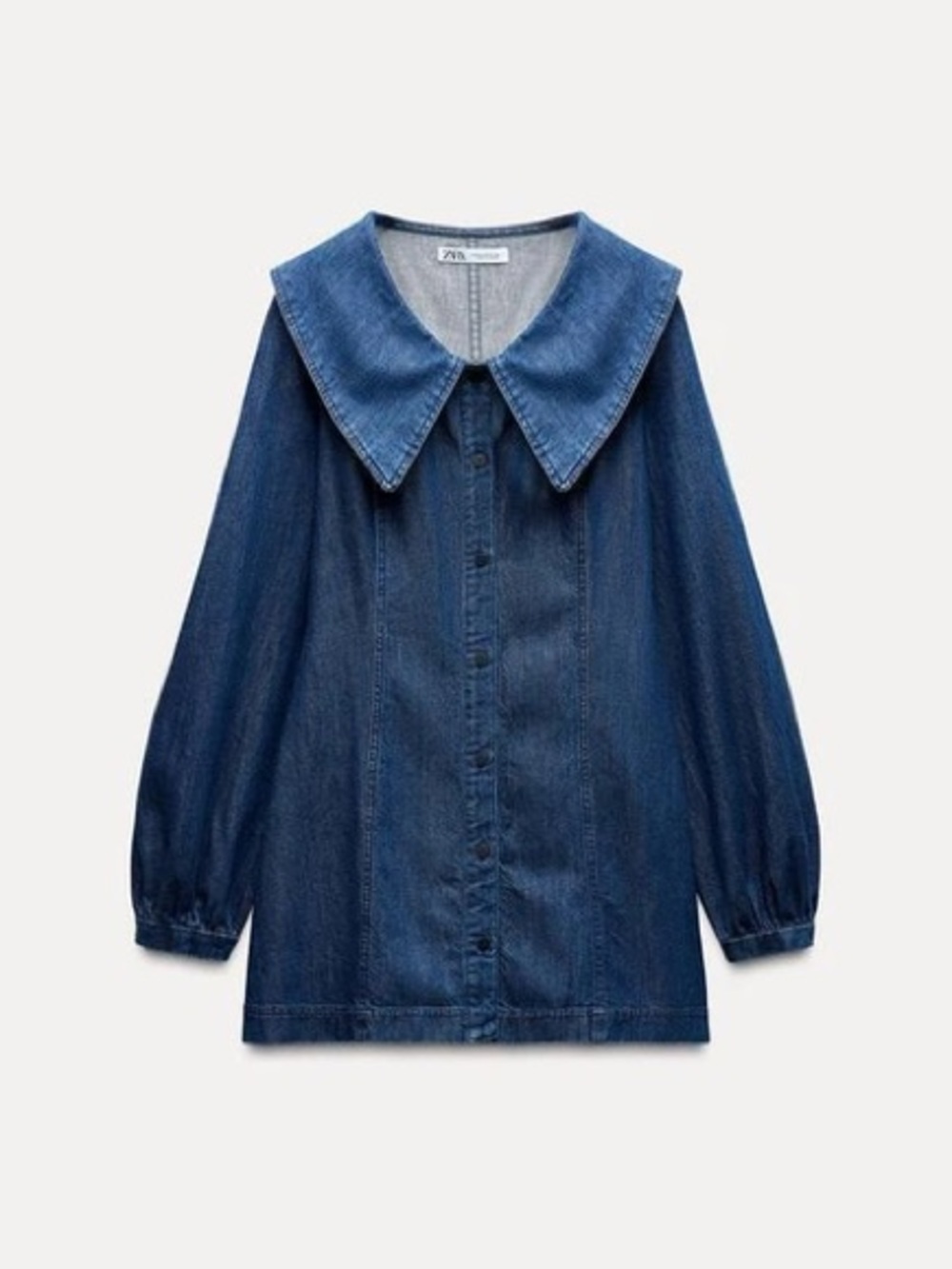 Zara Denim Peter Pan Collar Blouse in Blue Size Medium Like New